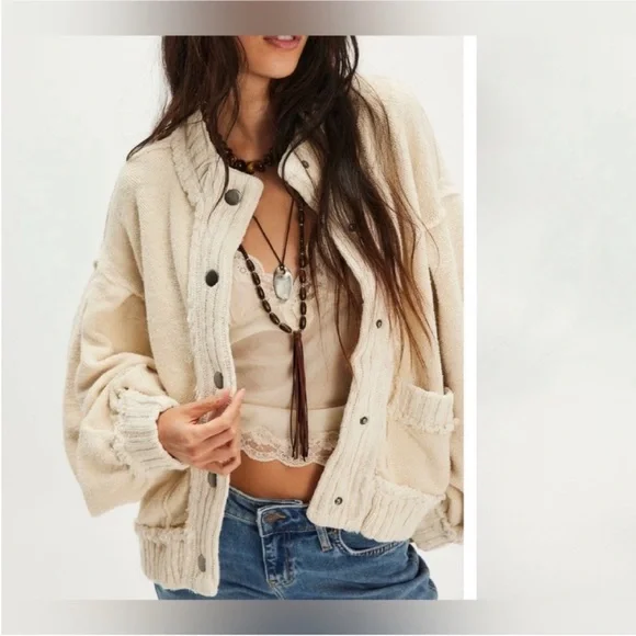 NWOT Free People We The Free Cute In This Cardi - Tea Ivory Cream - Large - Picture 2 of 10